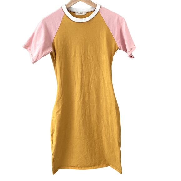 Roolee Mom Colorblock T-Shirt Dress - Nursing Friendly - Mustard Pink - Medium - Picture 1 of 8